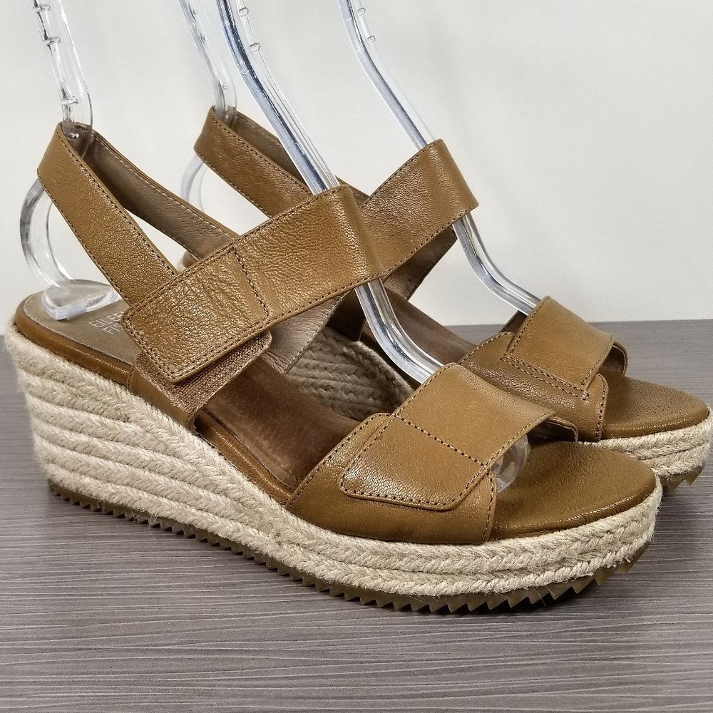Eileen Fisher Winnie Espadrille Wedge Sandal Chestnut Leather, Womens Size 8.5 M